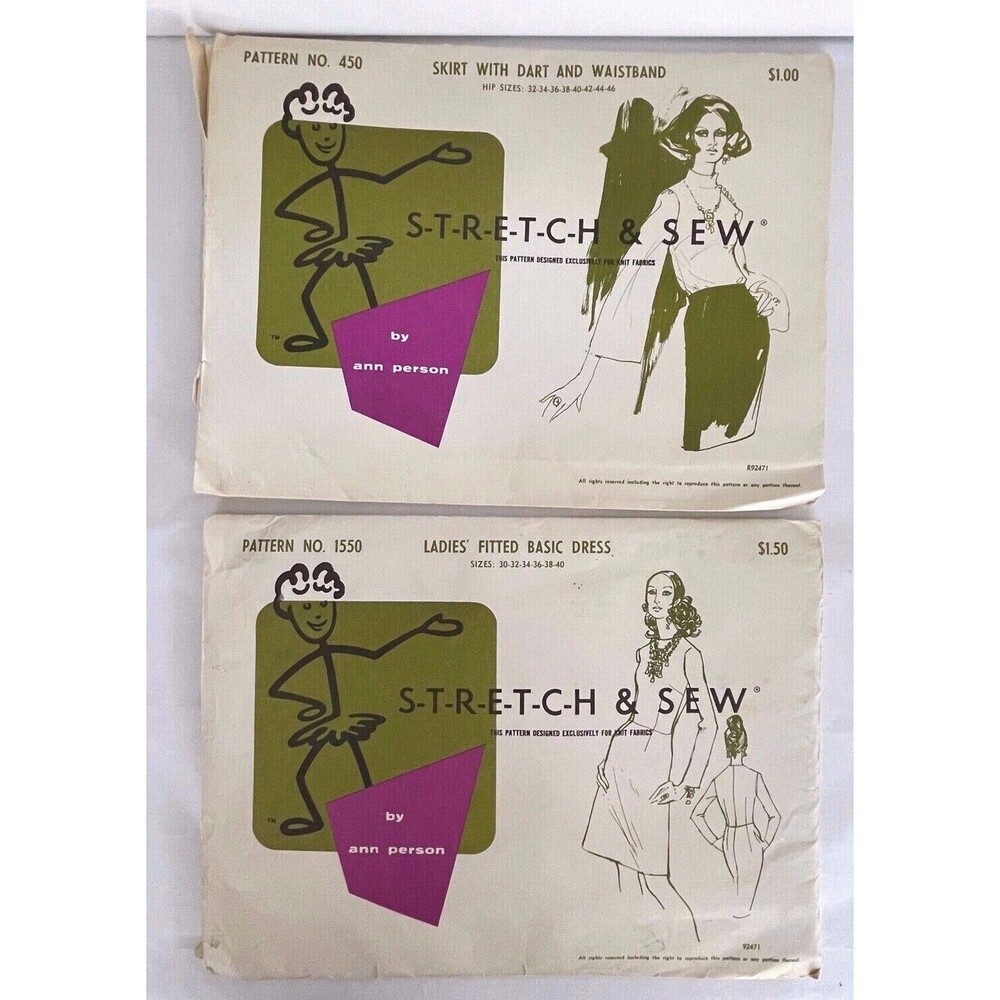 Lot of 2 1967 STRETCH & SEW Patterns for Sewing for Knit Fabrics by Ann Person